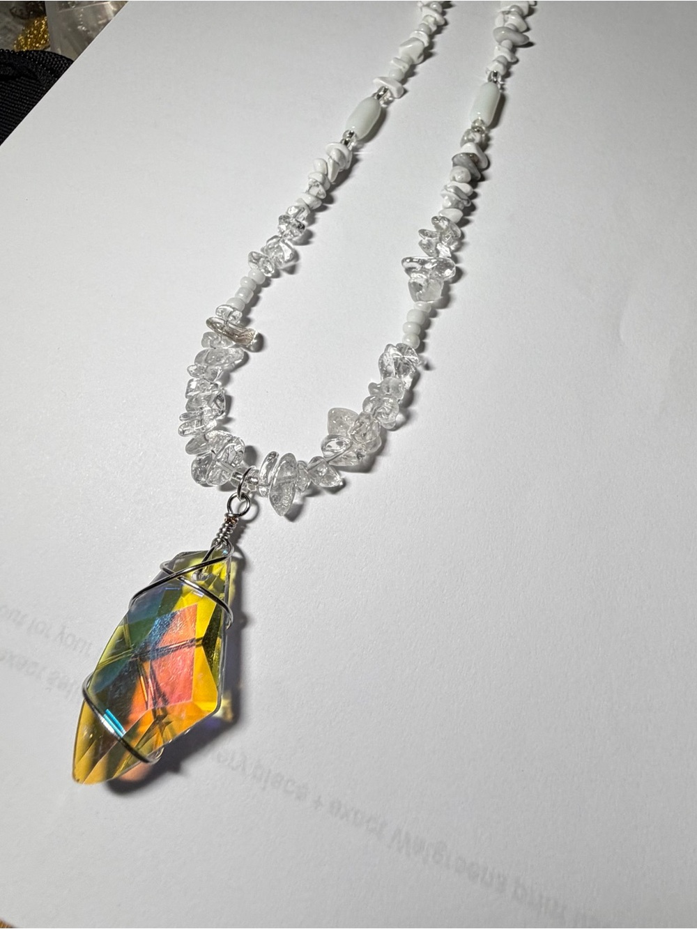 Aurora Crystal Pendant Necklace in Clear and Iridescent Yellow